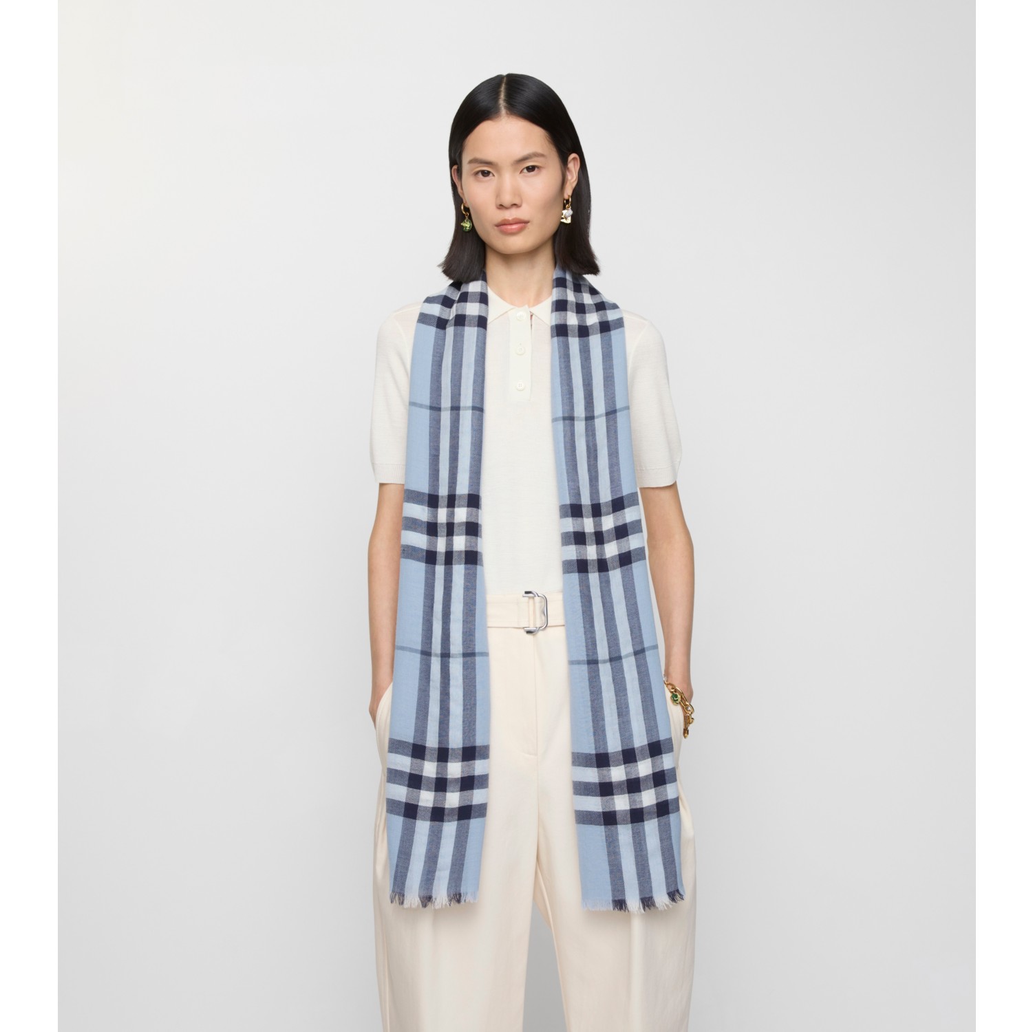 Wide Check Wool Scarf