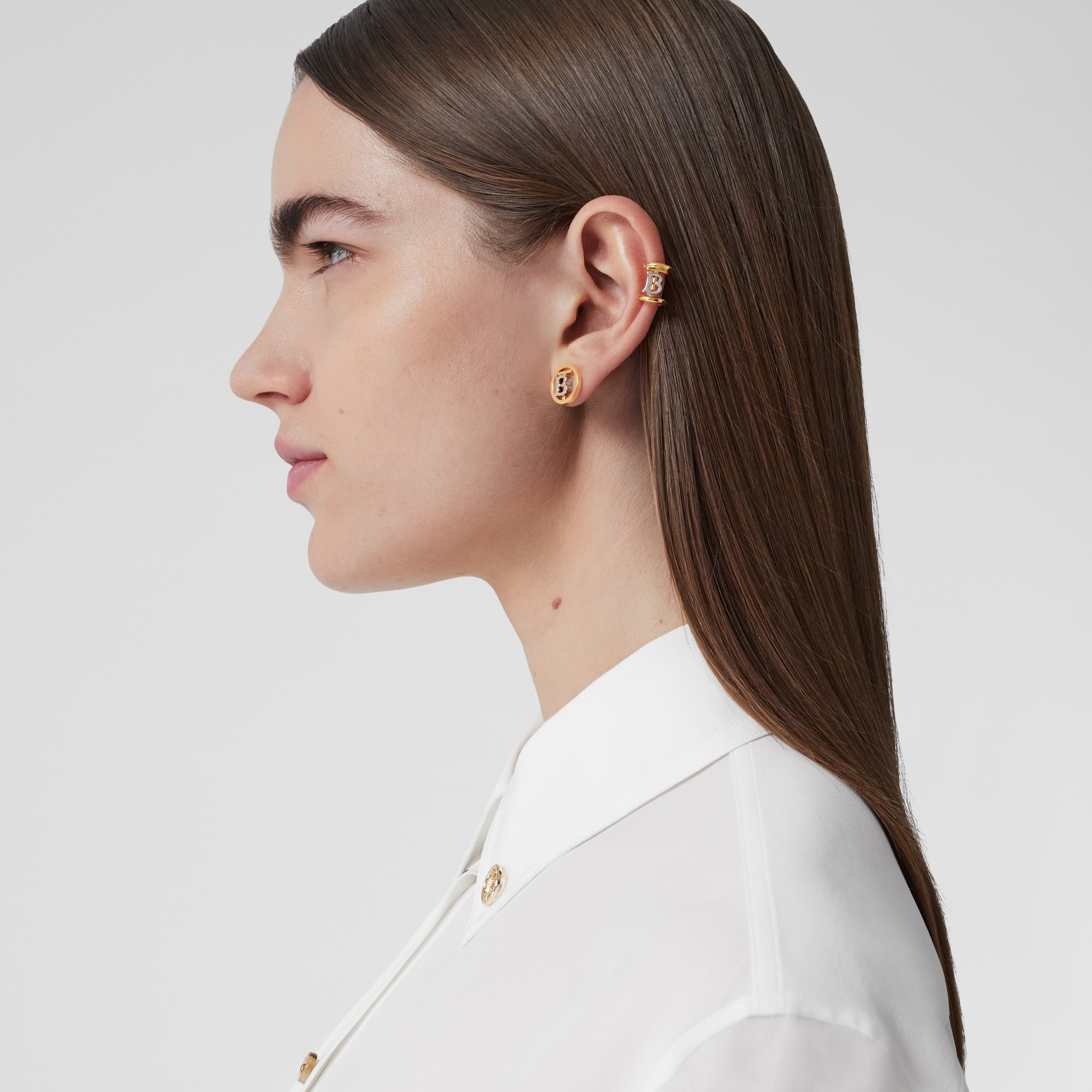Gold and Palladium-plated Monogram Motif Ear Cuff in Palladium/light - Women | Burberry® Official - 3