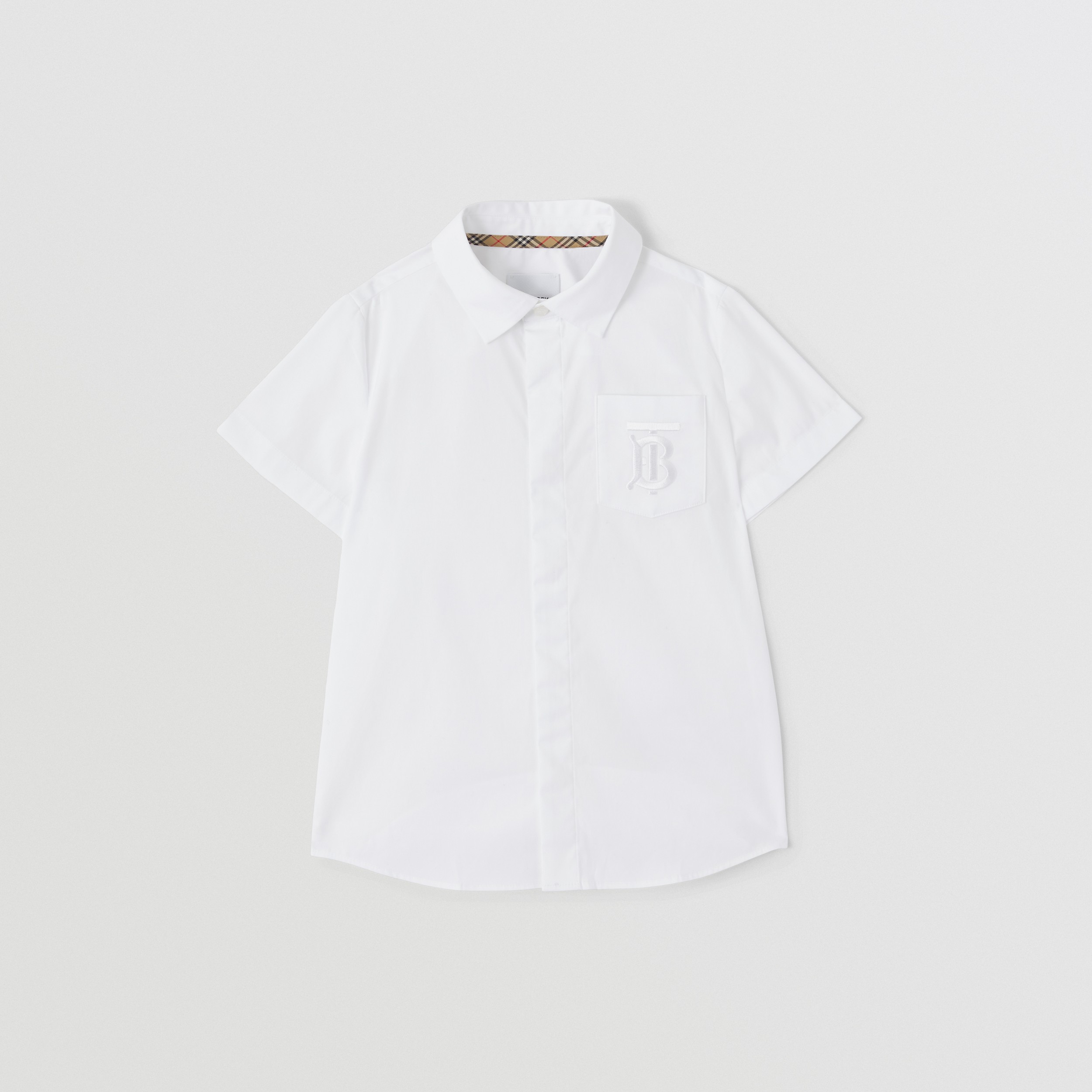 Short-sleeve Monogram Motif Stretch Cotton Shirt in White | Burberry® Official - 1