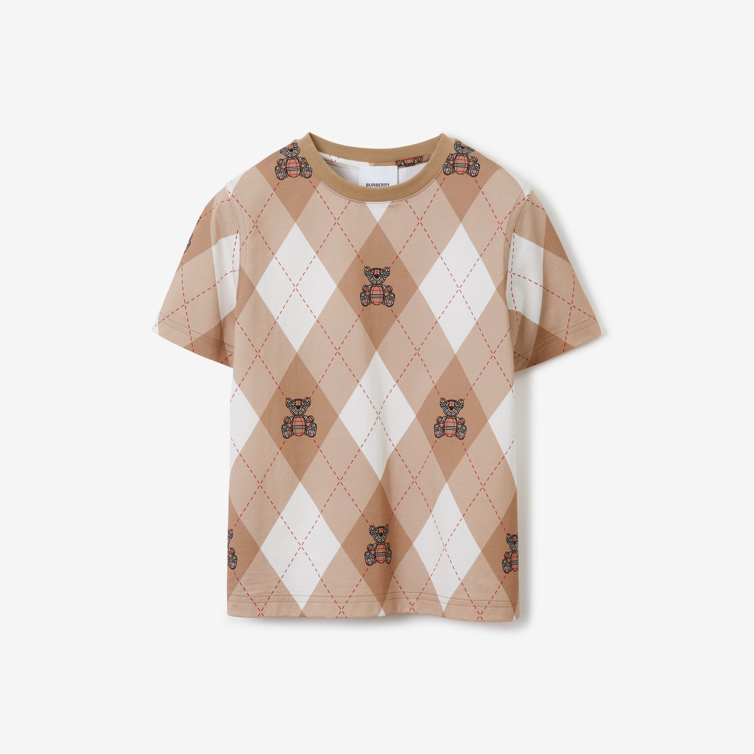 Thomas Bear Argyle Print Cotton T-shirt in Soft Fawn | Burberry® Official - 1