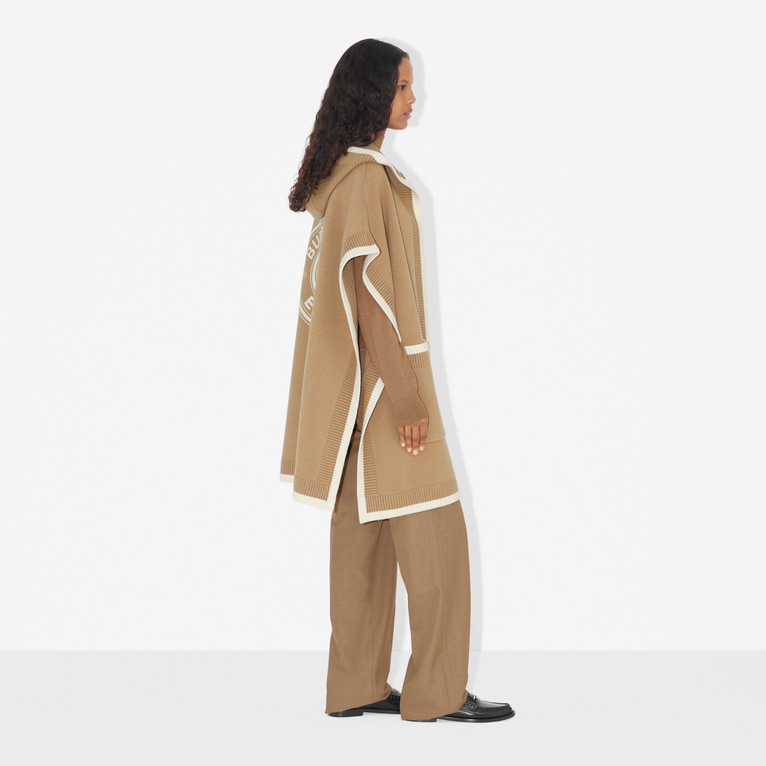 Logo Graphic Wool Cashmere Jacquard Hooded Cape in Archive Beige | Burberry® Official - 3