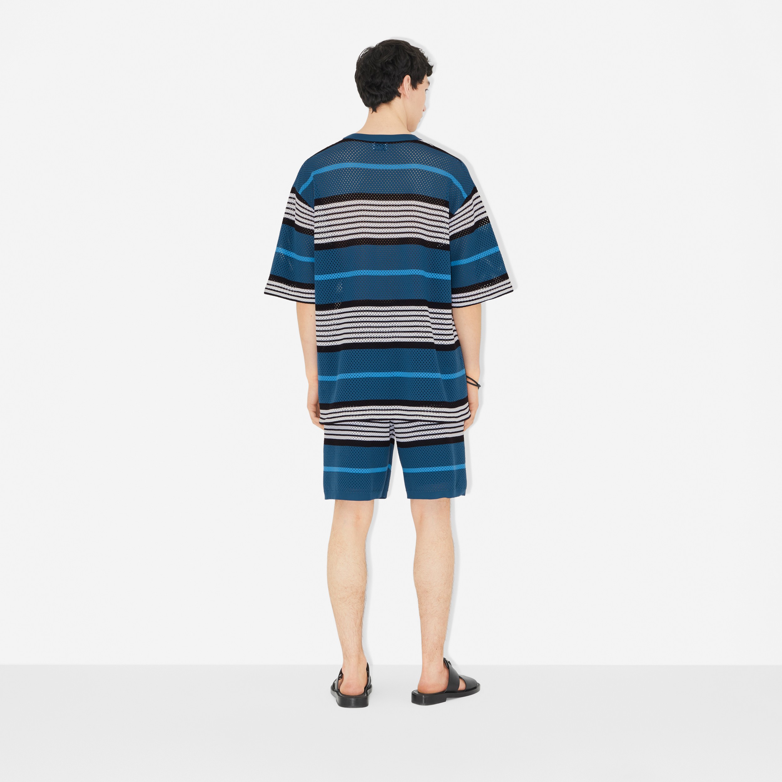 Stripe Print Nylon Oversized T-shirt in Rich Navy - Men | Burberry® Official - 4