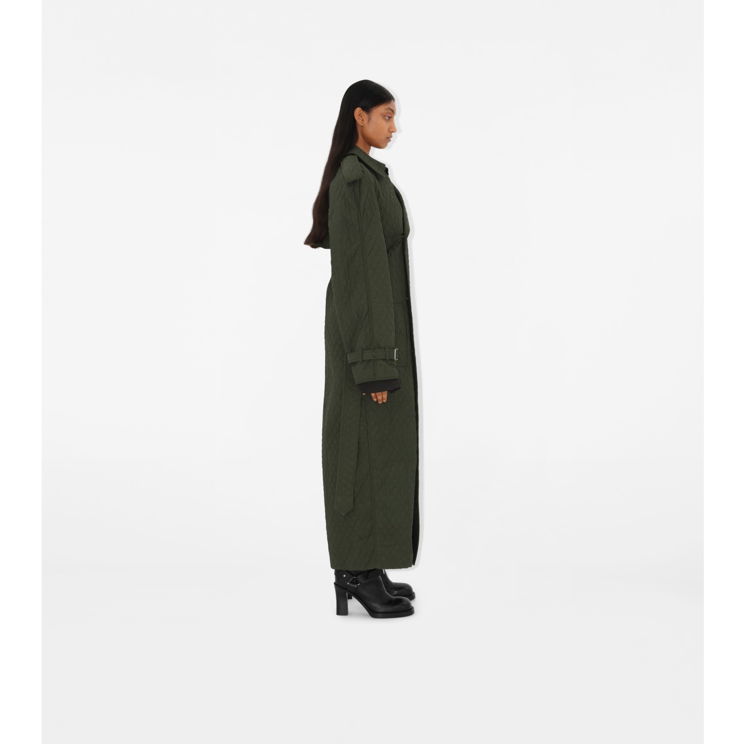 Trench long matelassé en nylon