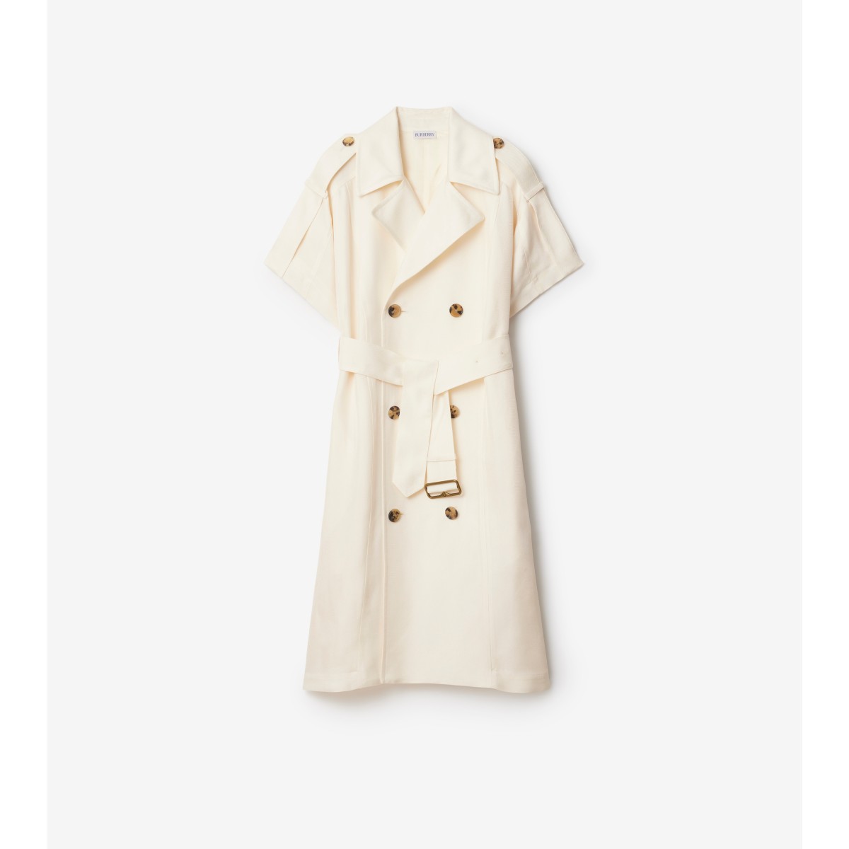 Burberry Waist Belted Short Sleeves Epaulettes Lapels In Pelican