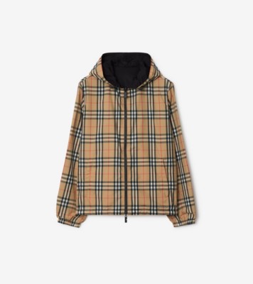 Reversible Check Hooded Jacket in Sand beige - Men, Nylon