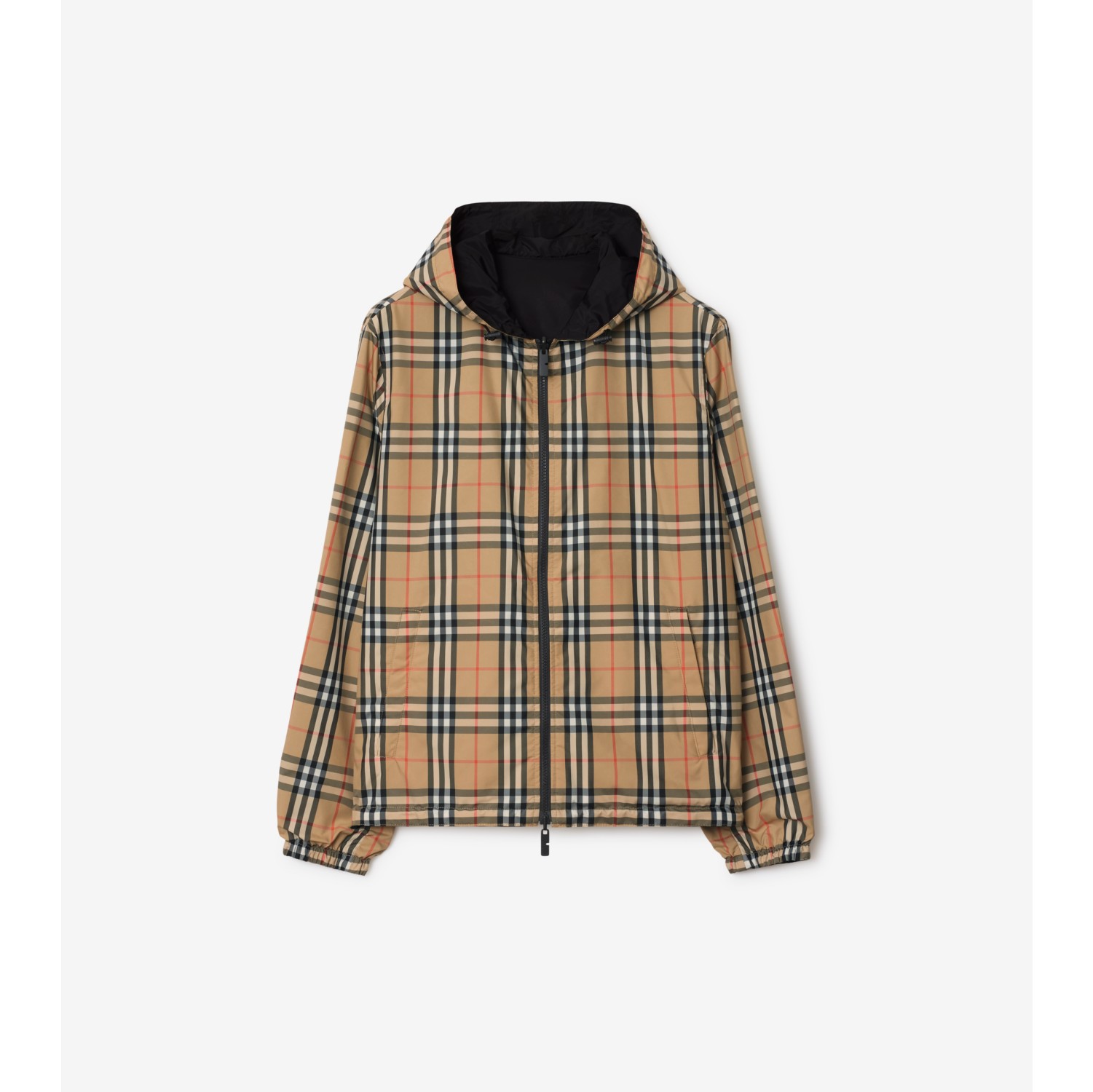 リバーシブル チェック フーデッドジャケット (サンドベージュ