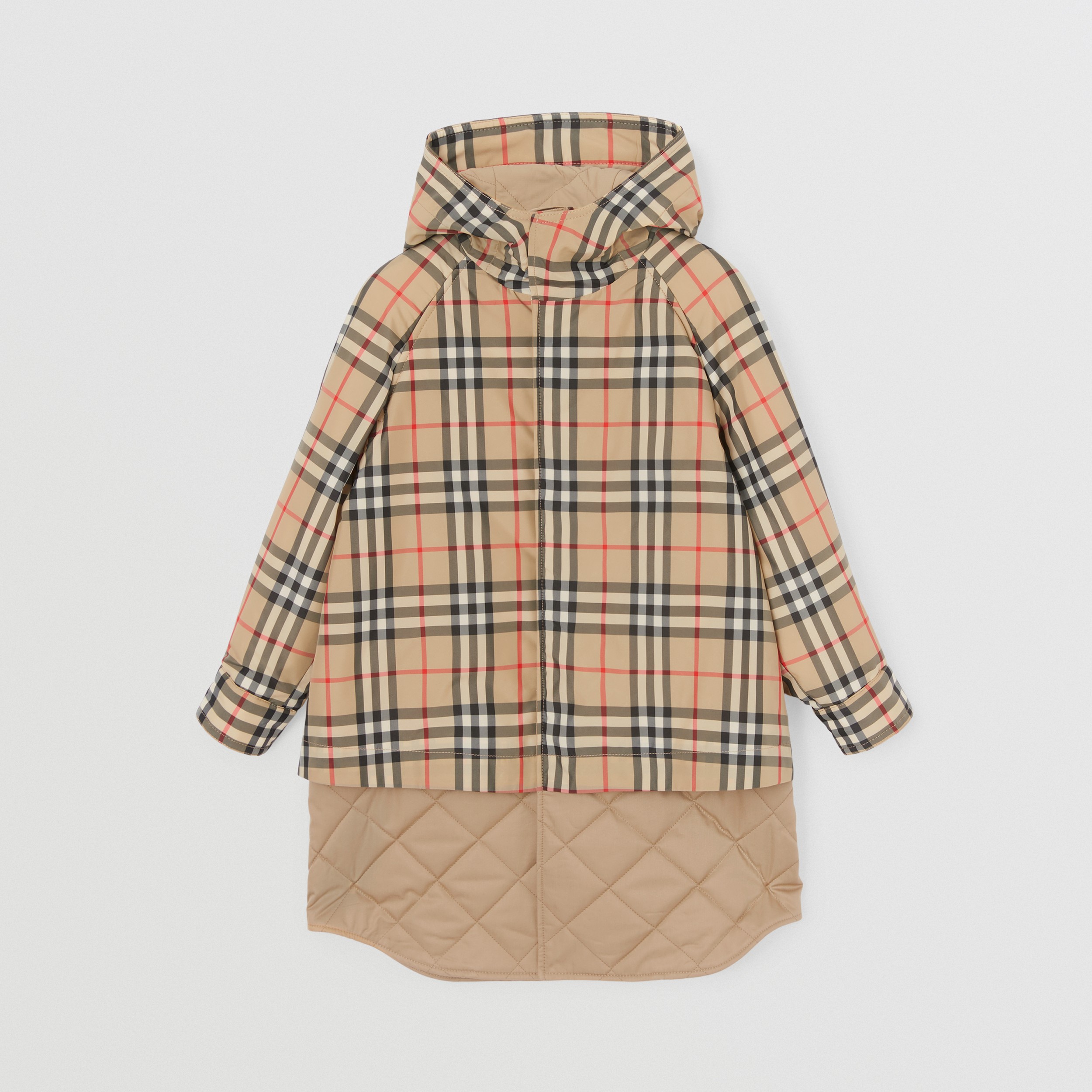 Vintage Check Overlay Cotton Twill Hooded Coat in Archive Beige | Burberry® Official - 1