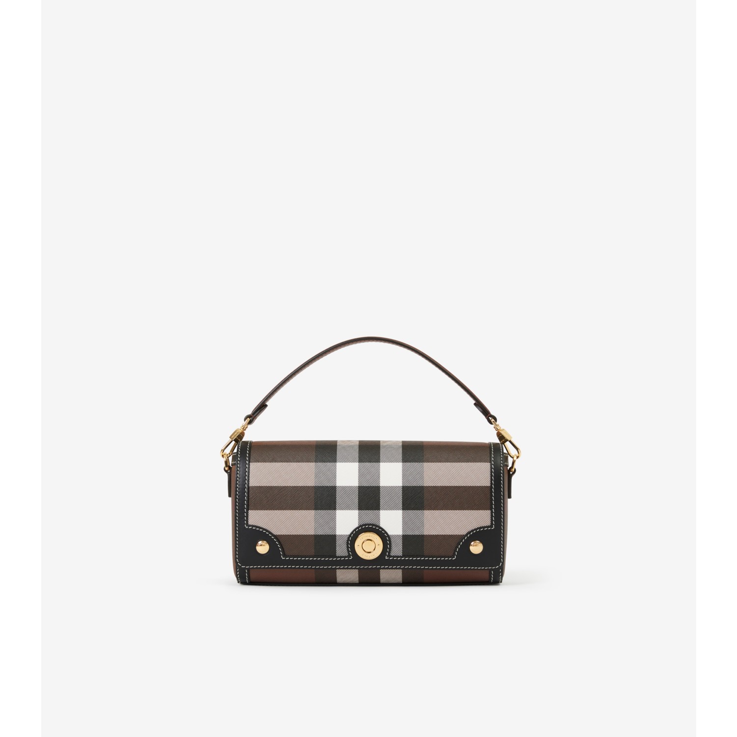 Burberry Leather and Vintage Check Note Crossbody Bag- Black