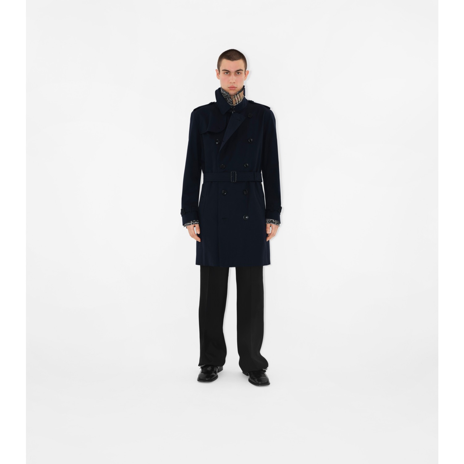 Men's Navy BlueZipper Type 36 inch length Collared Trench Coat main image 0