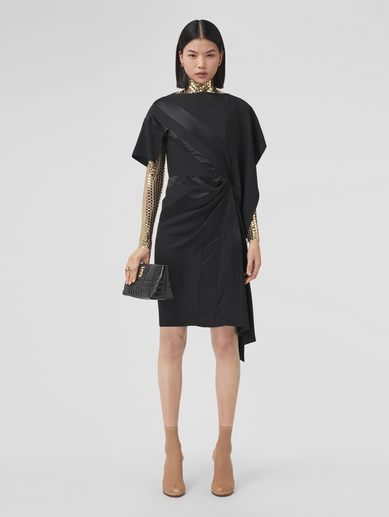 Flag Intarsia Silk Asymmetric Dress in Black