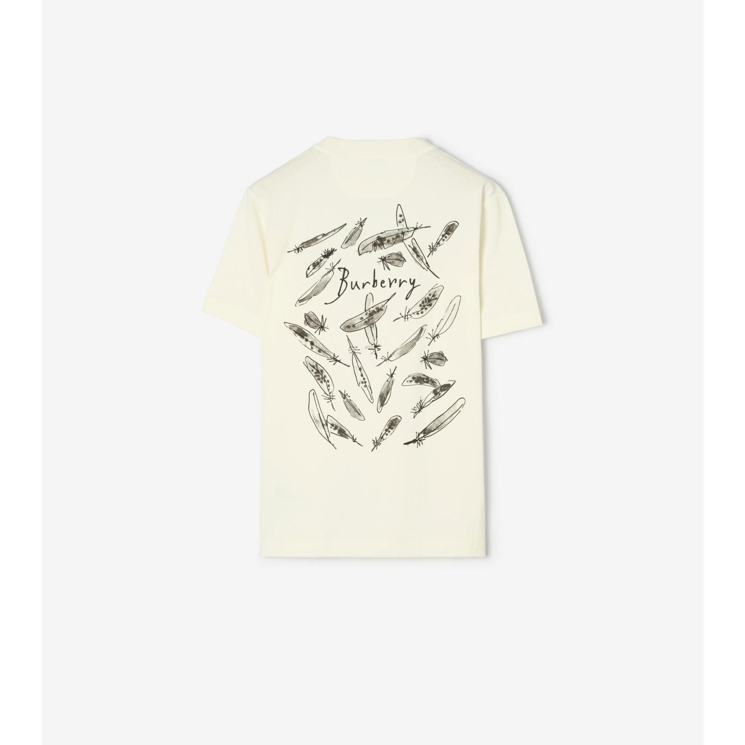 Feather Print Cotton T-shirt in Chalk white - Men | Burberry® Official