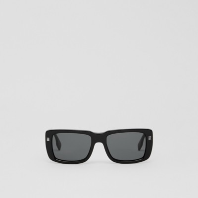 Shop Burberry Logo Detail Rectangular Frame Sunglasses In Black