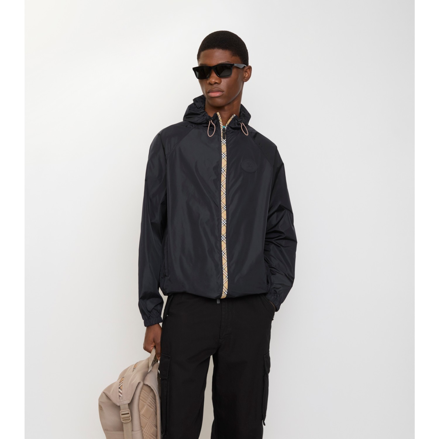 Checker-tape Nylon Hooded Jacket