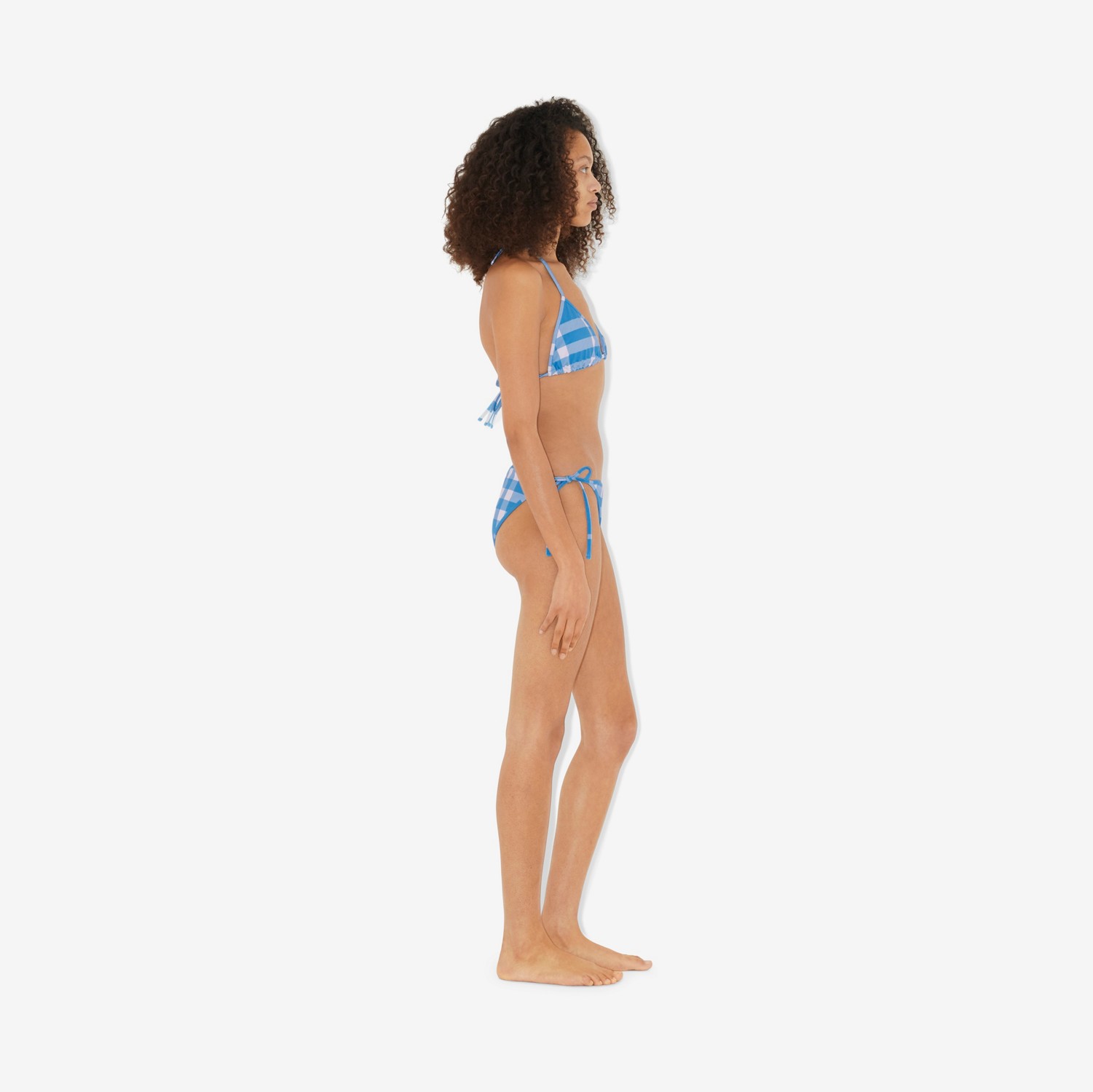 Check Stretch Nylon Triangle Bikini in Vivid Blue - Women | Burberry® Official