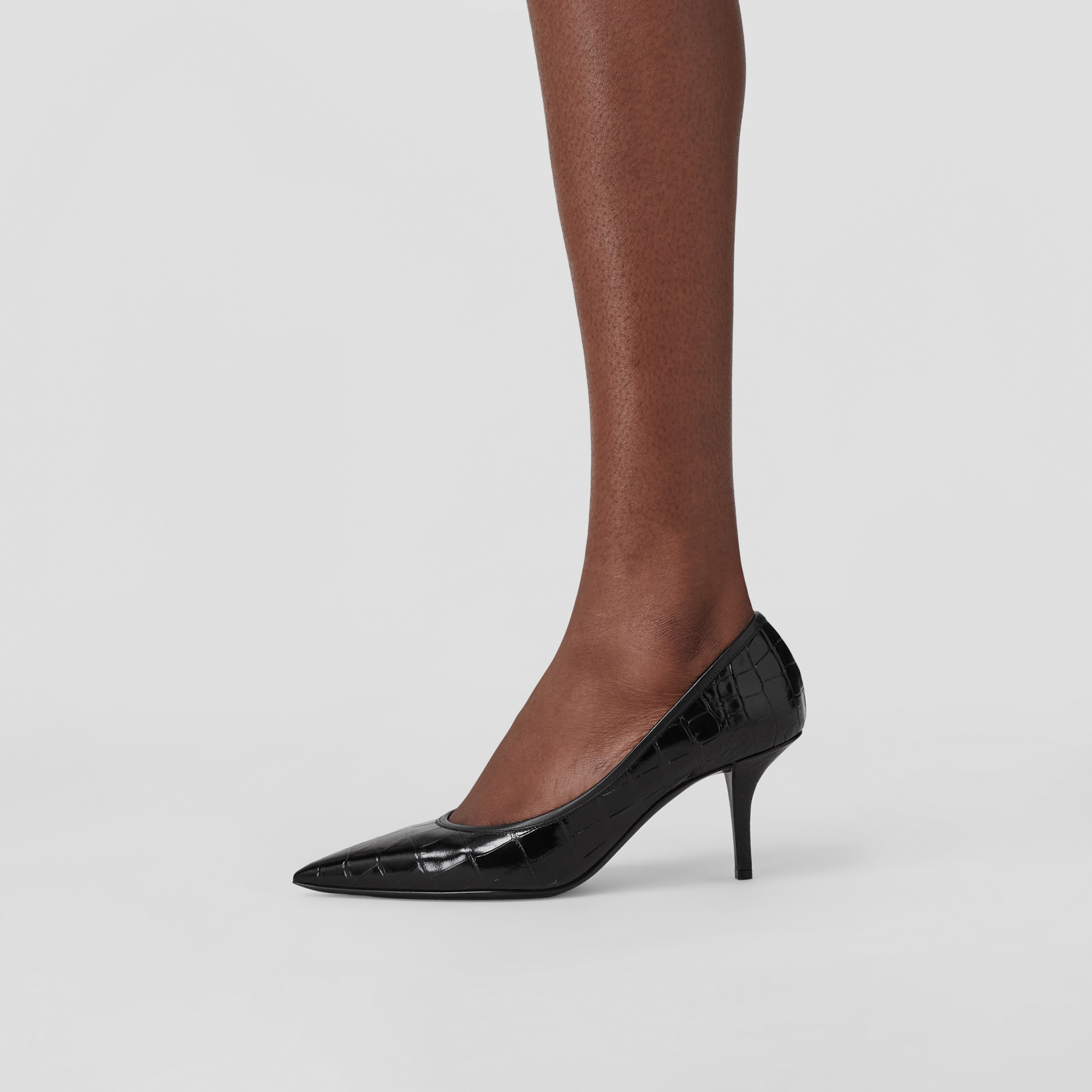 Embossed Leather Point-toe Pumps in Black - Women | Burberry® Official - 3