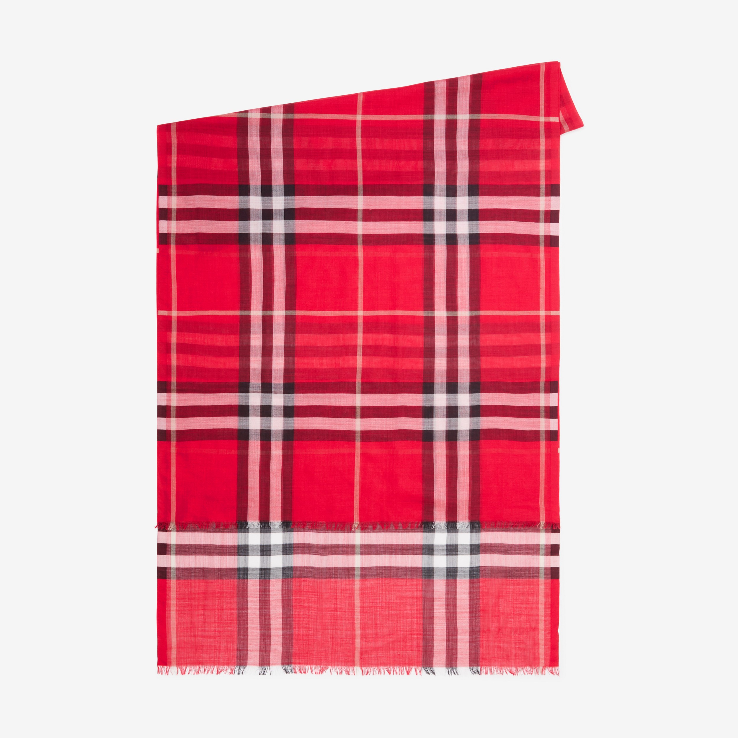 Lightweight Check Wool Silk Scarf in Bright Red/black | Burberry® Official - 2