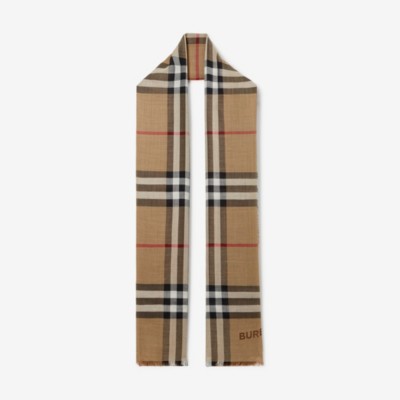 Burberry Check Wool Silk Reversible Scarf In Archive Beige