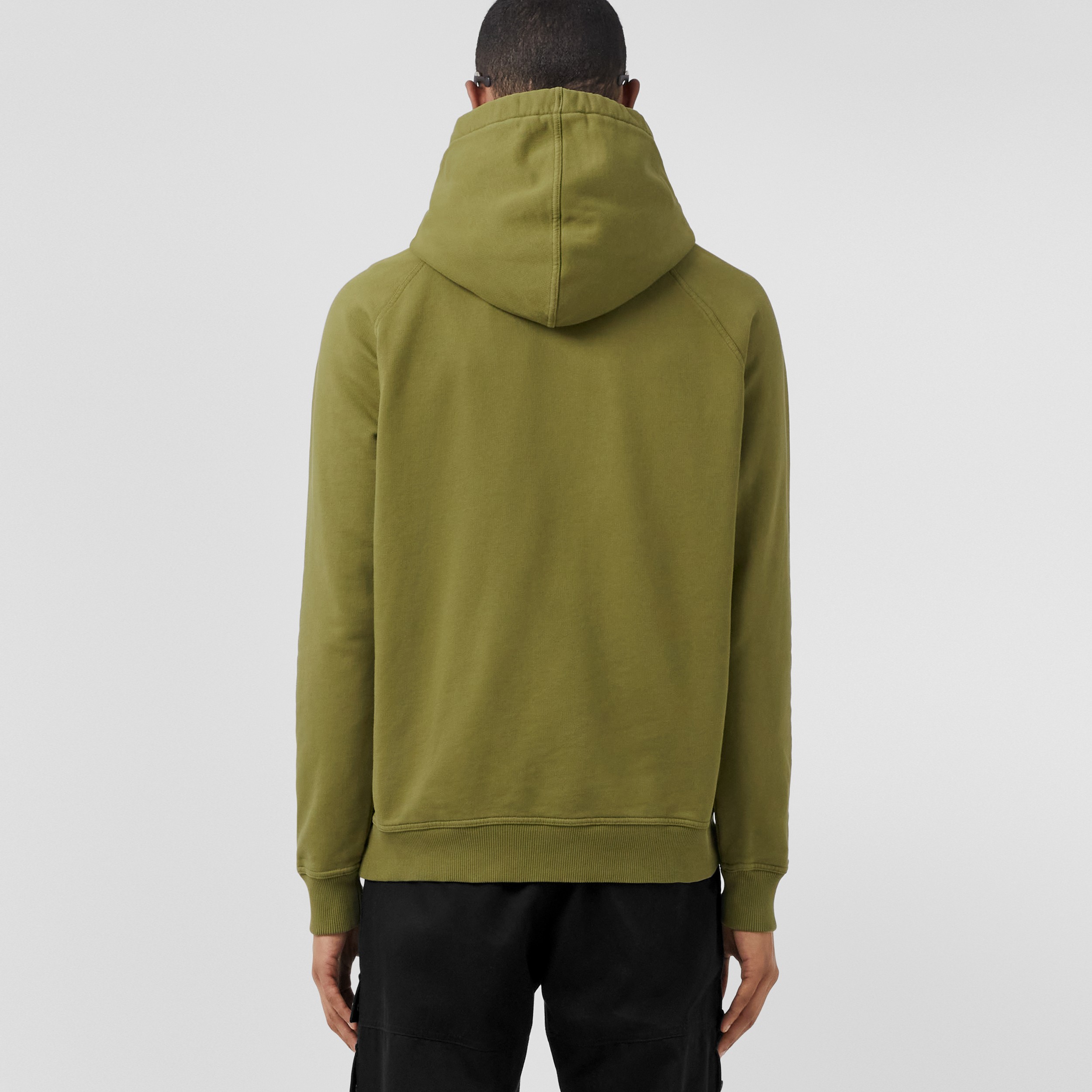 Embroidered Logo Cotton Hoodie in Spruce Green - Men | Burberry® Official - 3