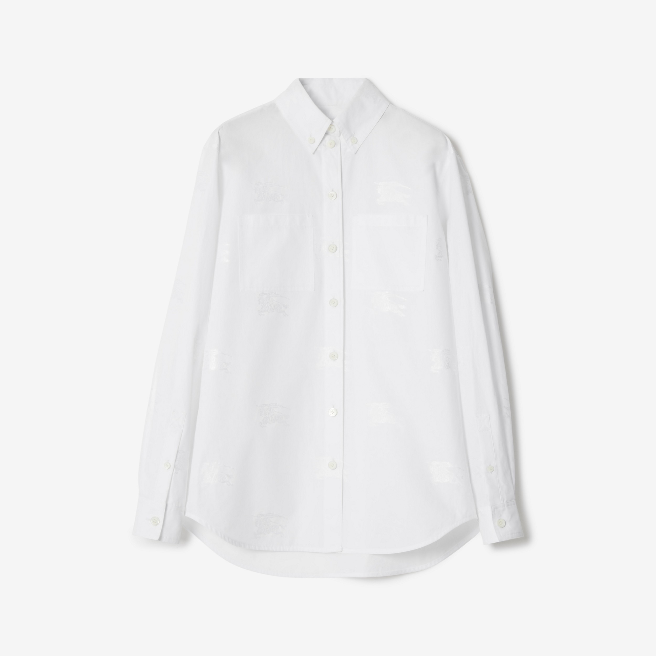 Camisa em fil coupé de algodão com estampa Equestrian knight (Branco Óptico) - Mulheres | Burberry® oficial - 1
