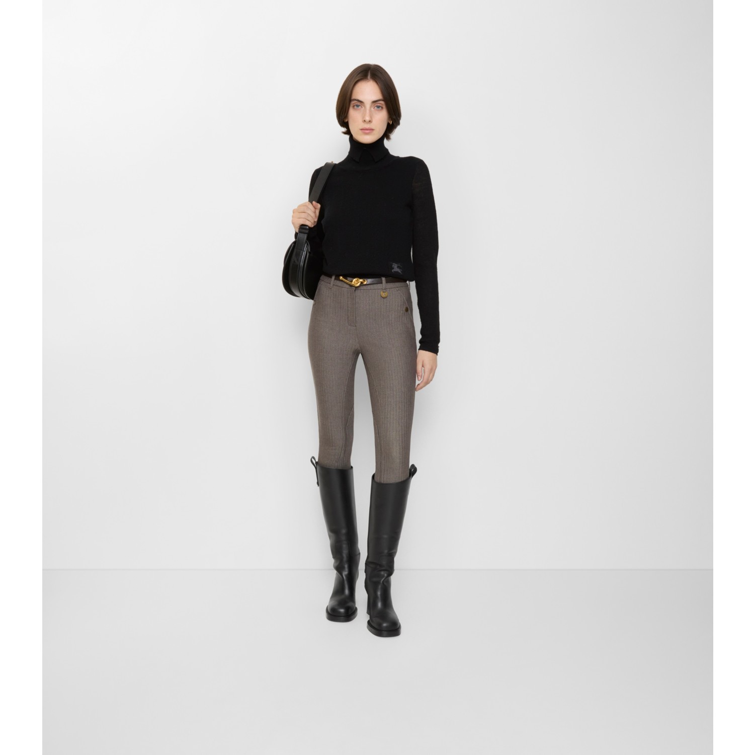 Pantalones estilo hípico en algodón elástico en espiguilla
