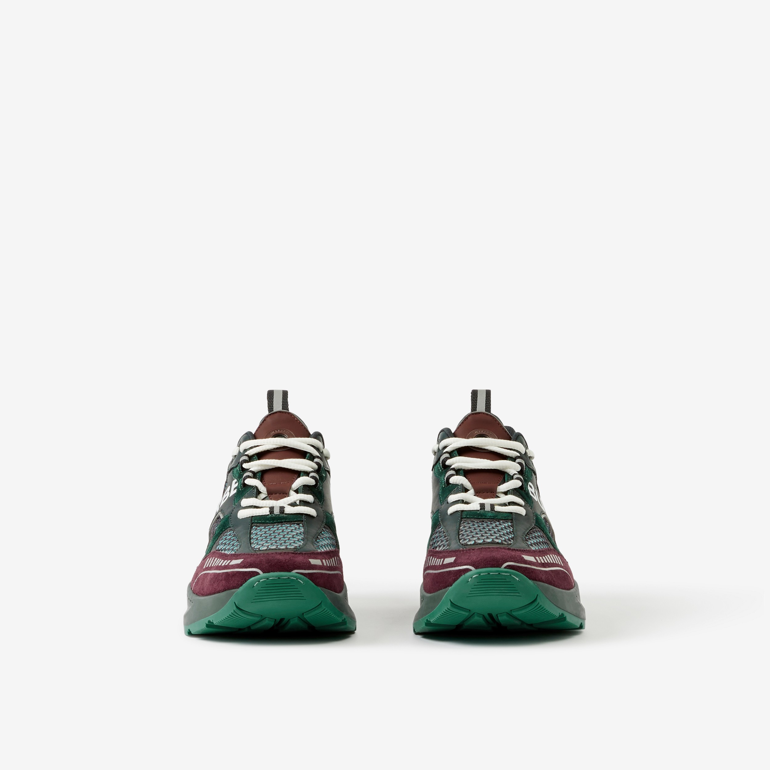 Logo Print Leather, Suede and Mesh Sneakers in Green/burgundy/white - Men | Burberry® Official - 2