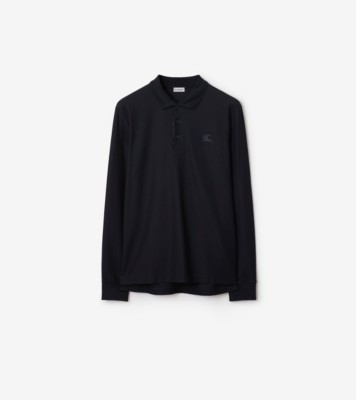 Long-sleeve Cotton Polo Shirt in Coal blue - Men | Burberry® Official