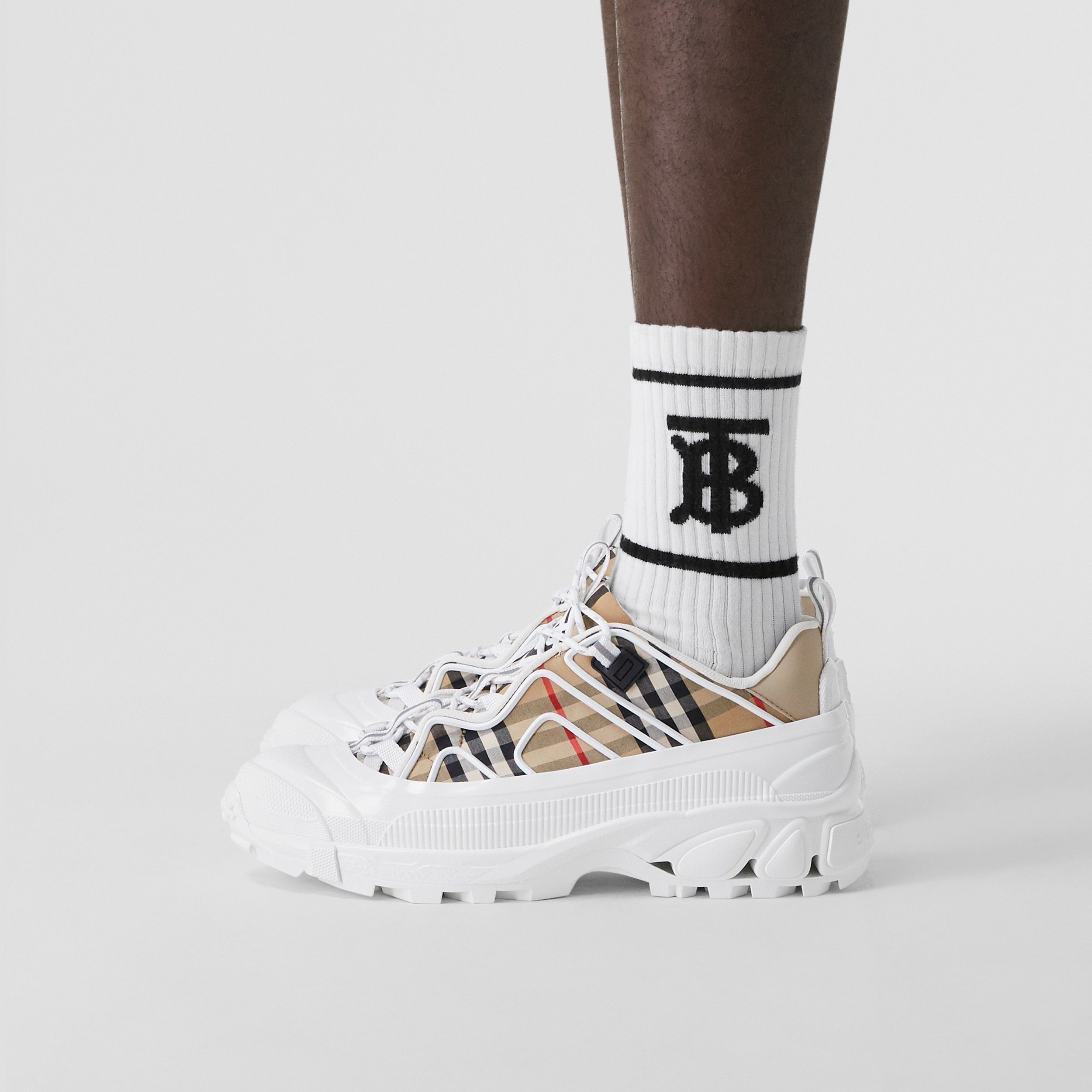 Vintage Check Cotton and Leather Arthur Sneakers in Archive Beige/white | Burberry® Official - 4