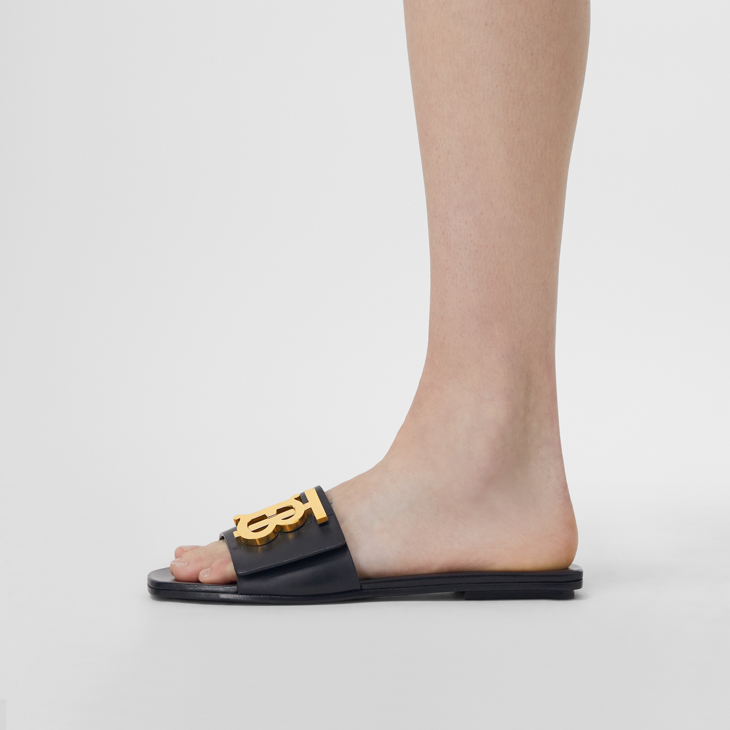 Monogram Motif Leather Sandals in Black - Women | Burberry® Official - 3