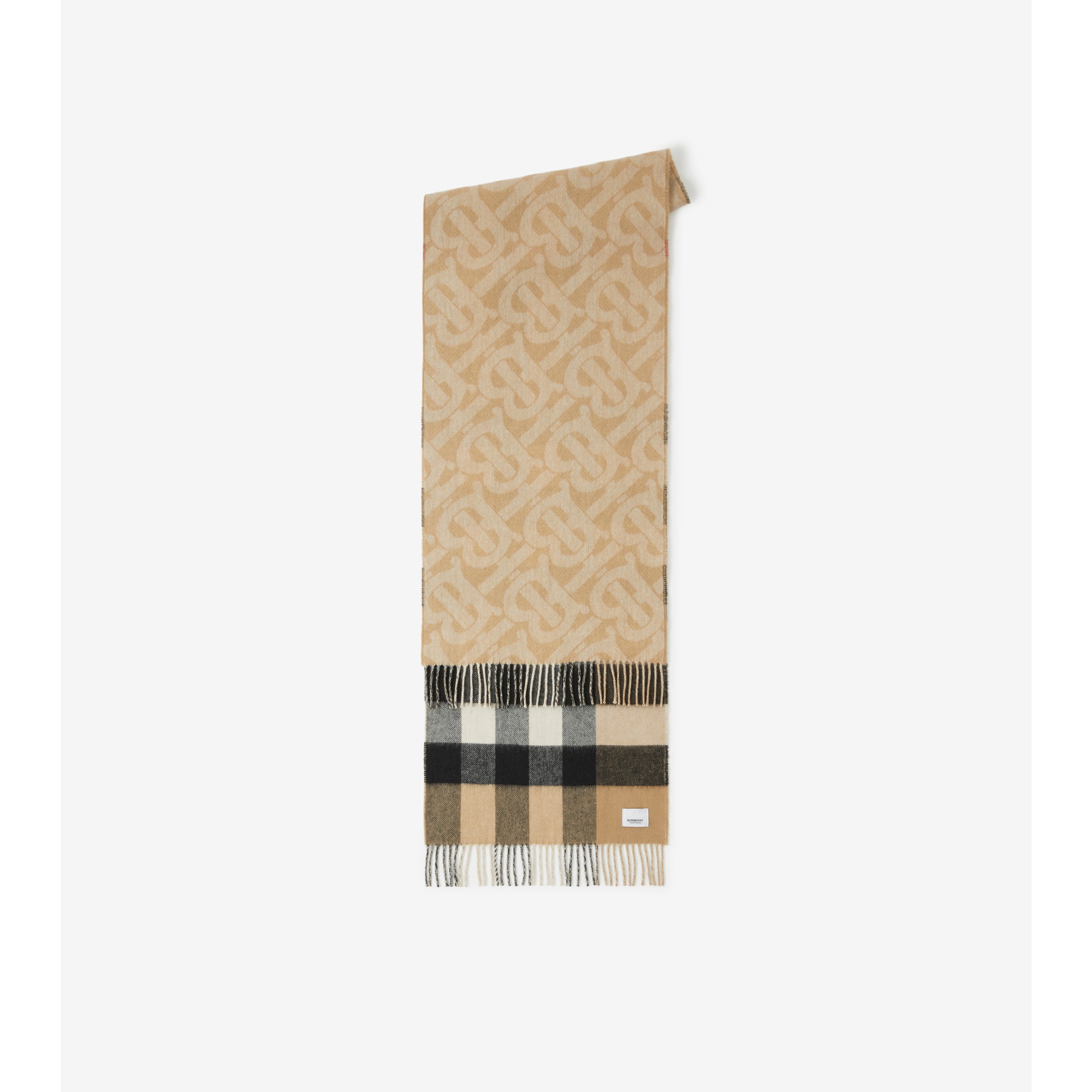 Check Cashmere Silk Blend Tweed Scarf in Archive beige