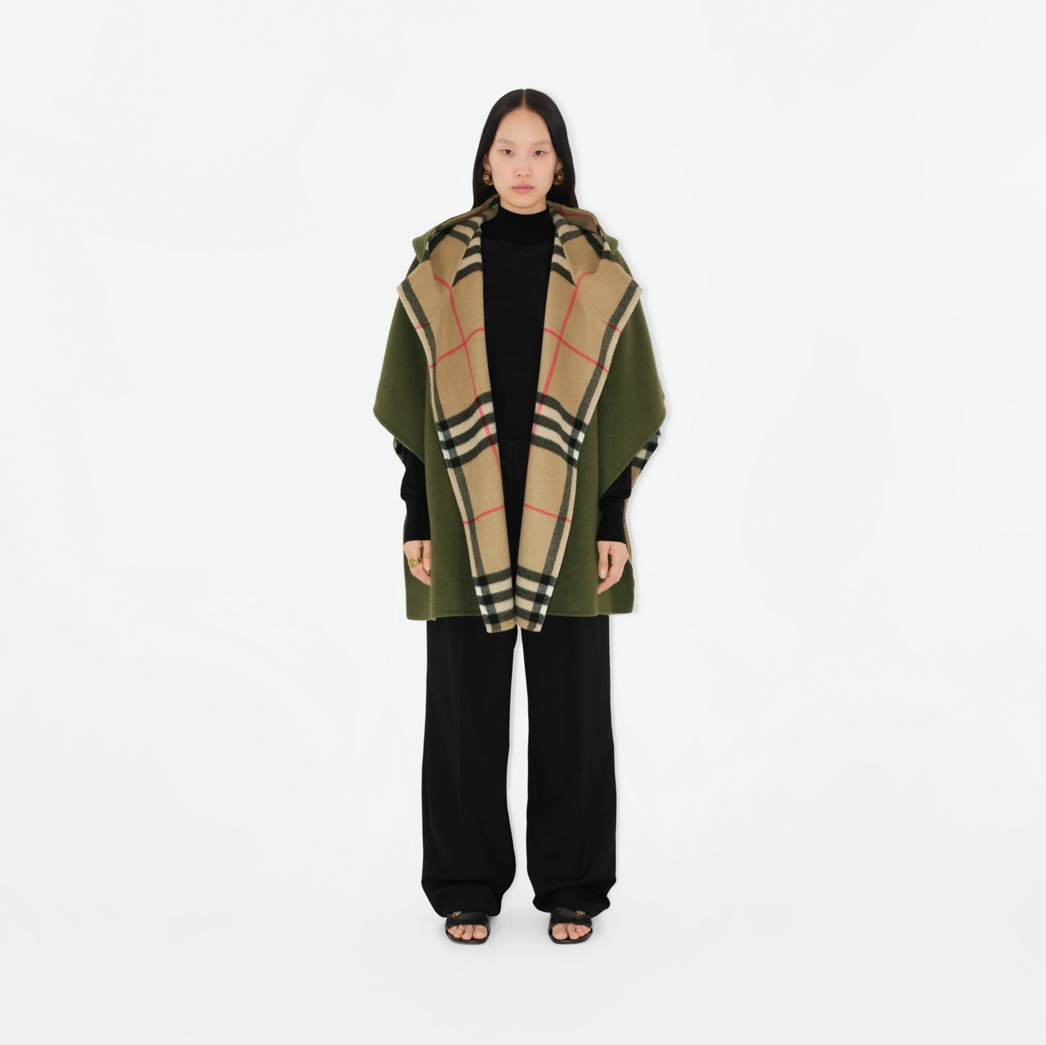Cashmere Reversible Hooded Cape