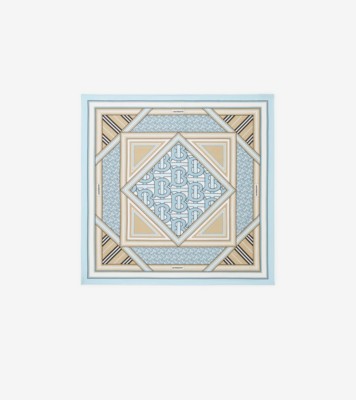 Burberry Monogram Print Silk Square Scarf In Light Pebble Grey