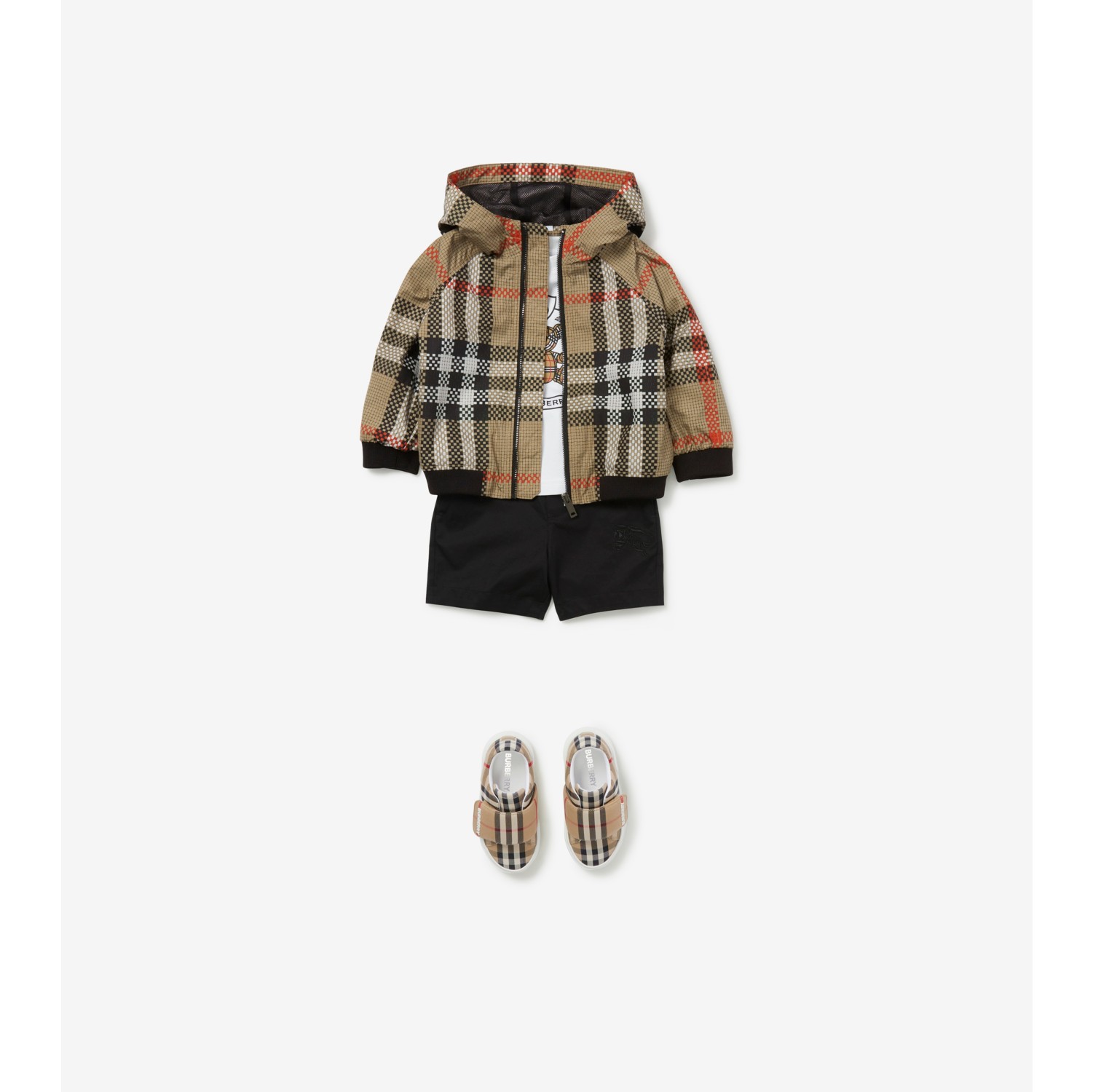 체크 후드 재킷 (아카이브 베이지) - 아동 | Burberry®