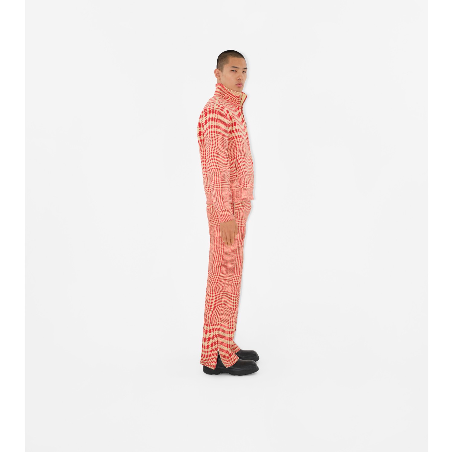 Warped Houndstooth Nylon Blend Track Jacket in Pillar Men Burberry