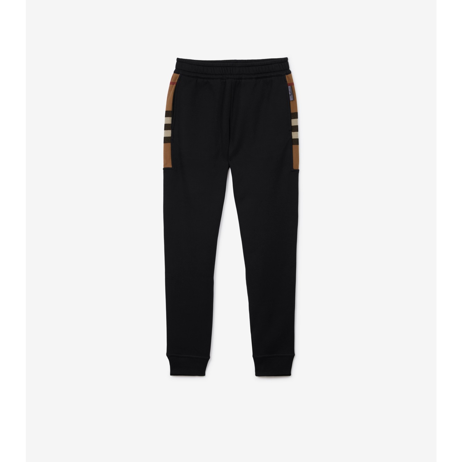Check Panel Cotton Blend Jogging Pants in Black/birch brown - Men | Burberry® Official