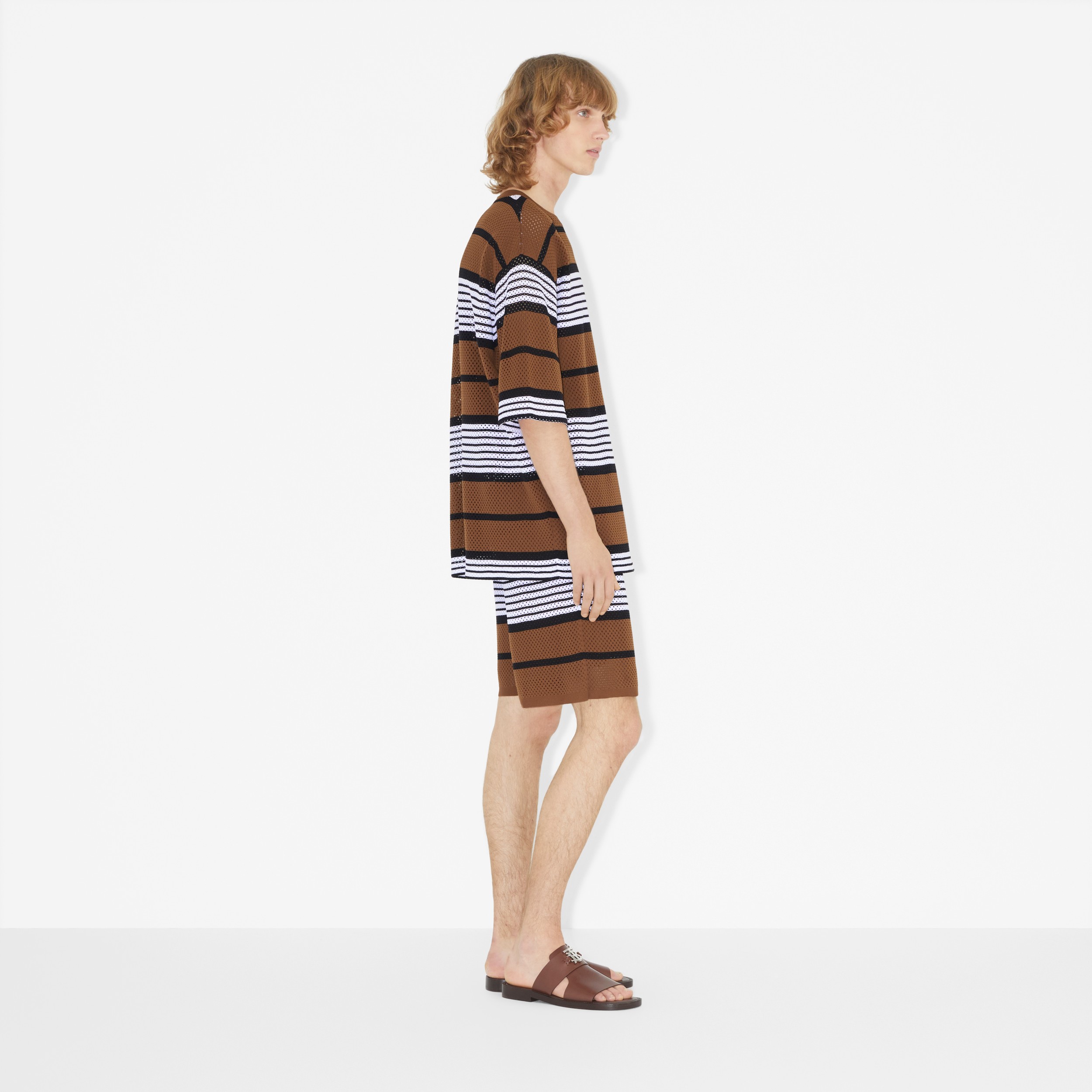 Stripe Print Nylon Oversized T-shirt in Dark Birch Brown - Men | Burberry® Official - 3
