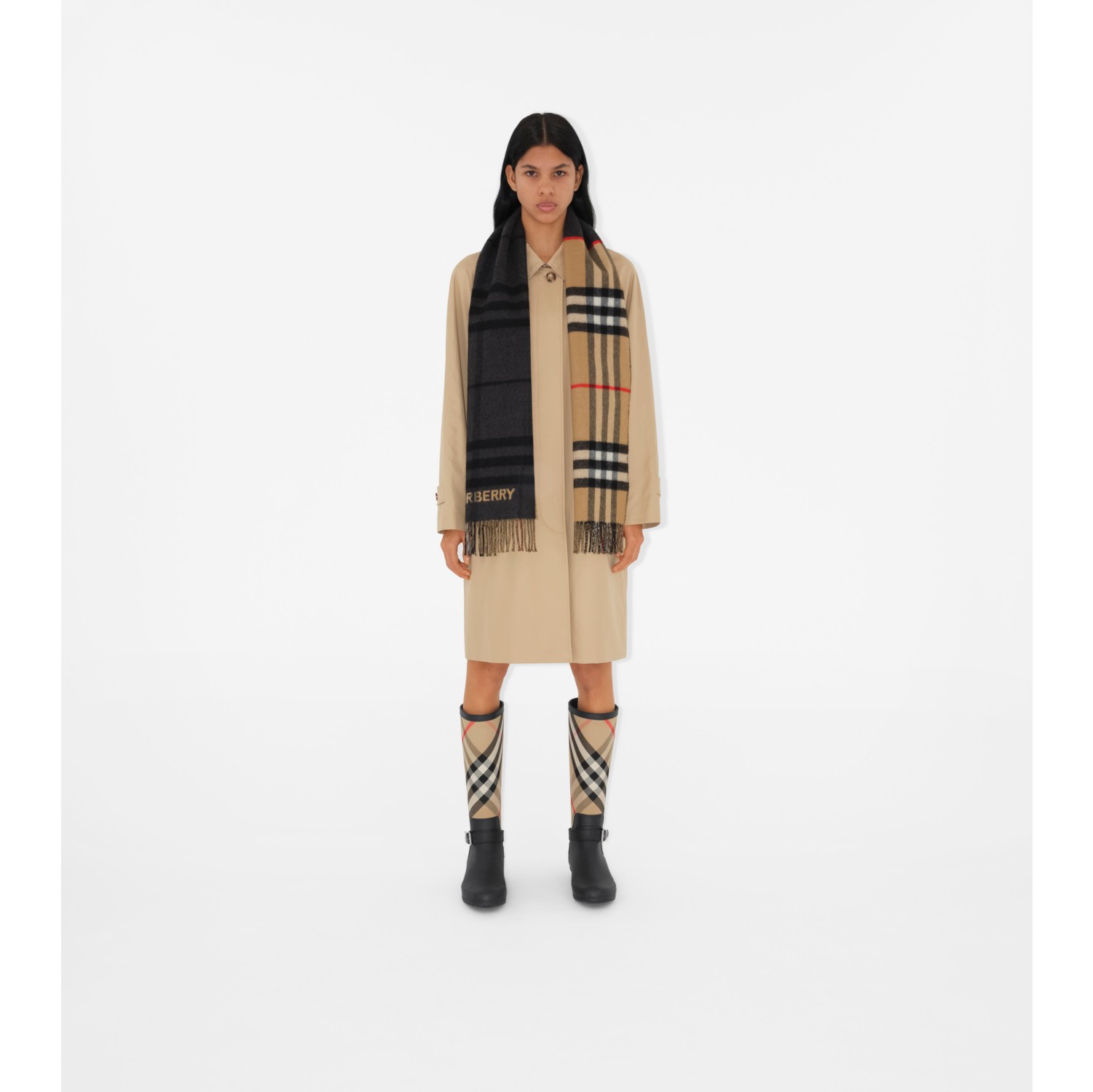 Contrast Check Cashmere Scarf