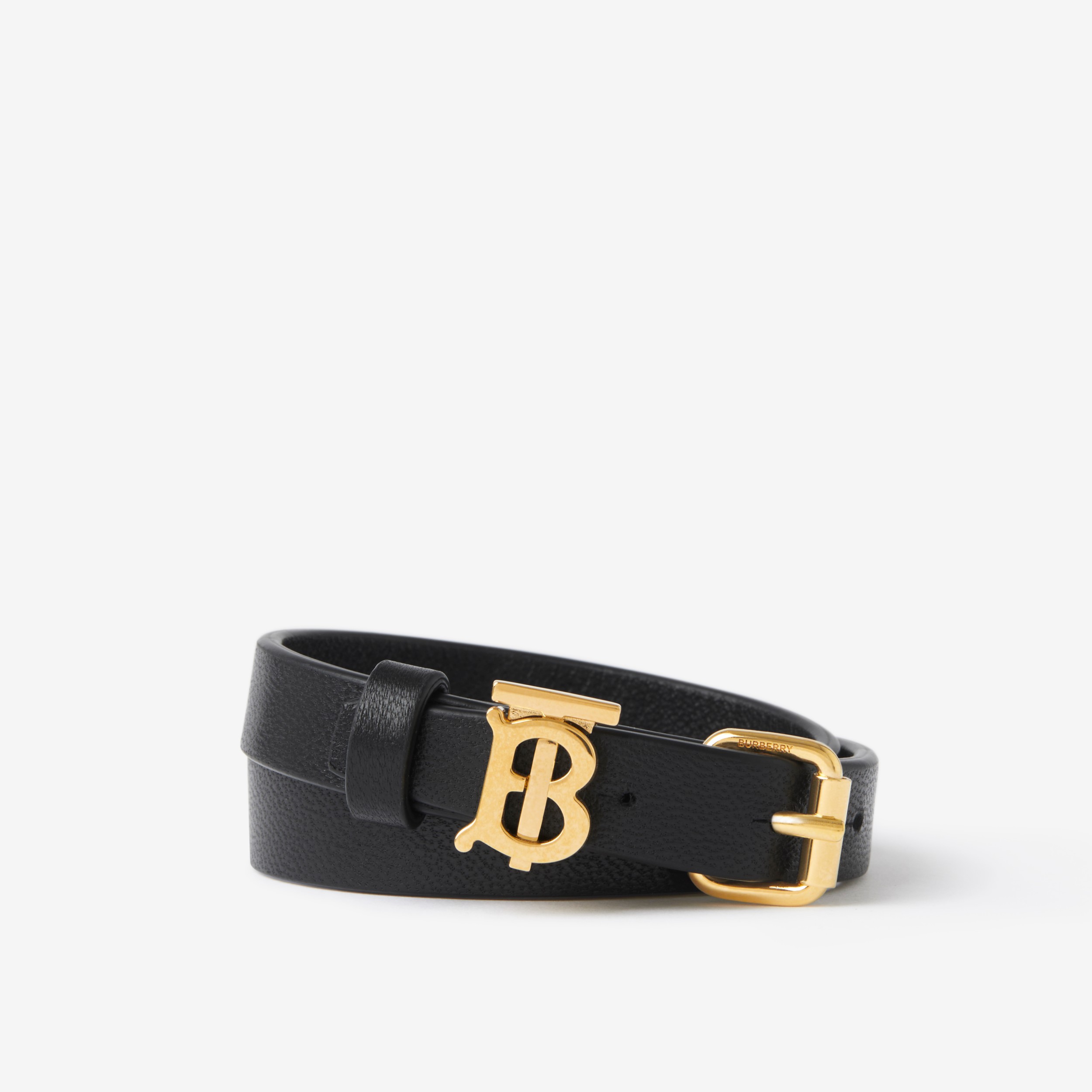 Monogram Motif Leather Wraparound Bracelet in Black/light Gold - Women |  Burberry® Official