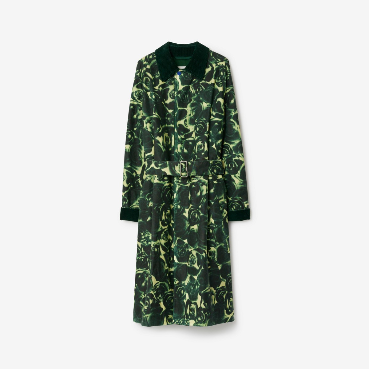 Burberry Rose Print Cotton Long Coat In Ivy
