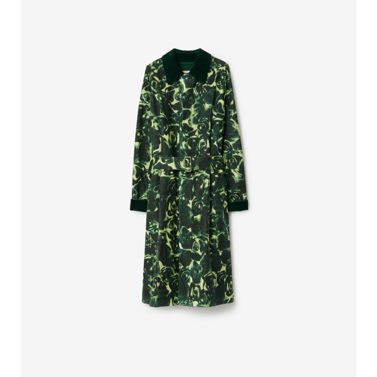 Burberry Rose Print Cotton Long Coat In Ivy