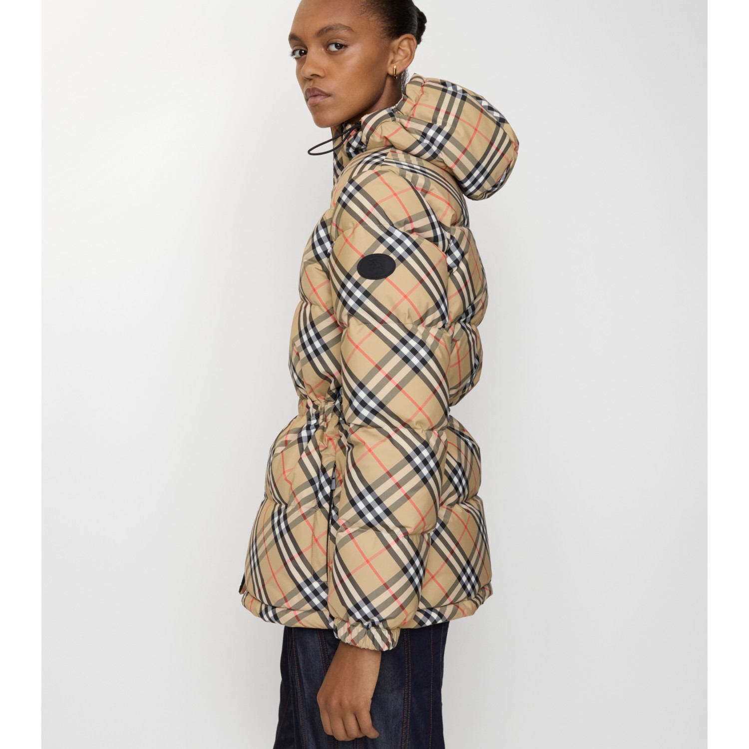 Check Nylon Hooded Puffer Jacket - thumbnail 3