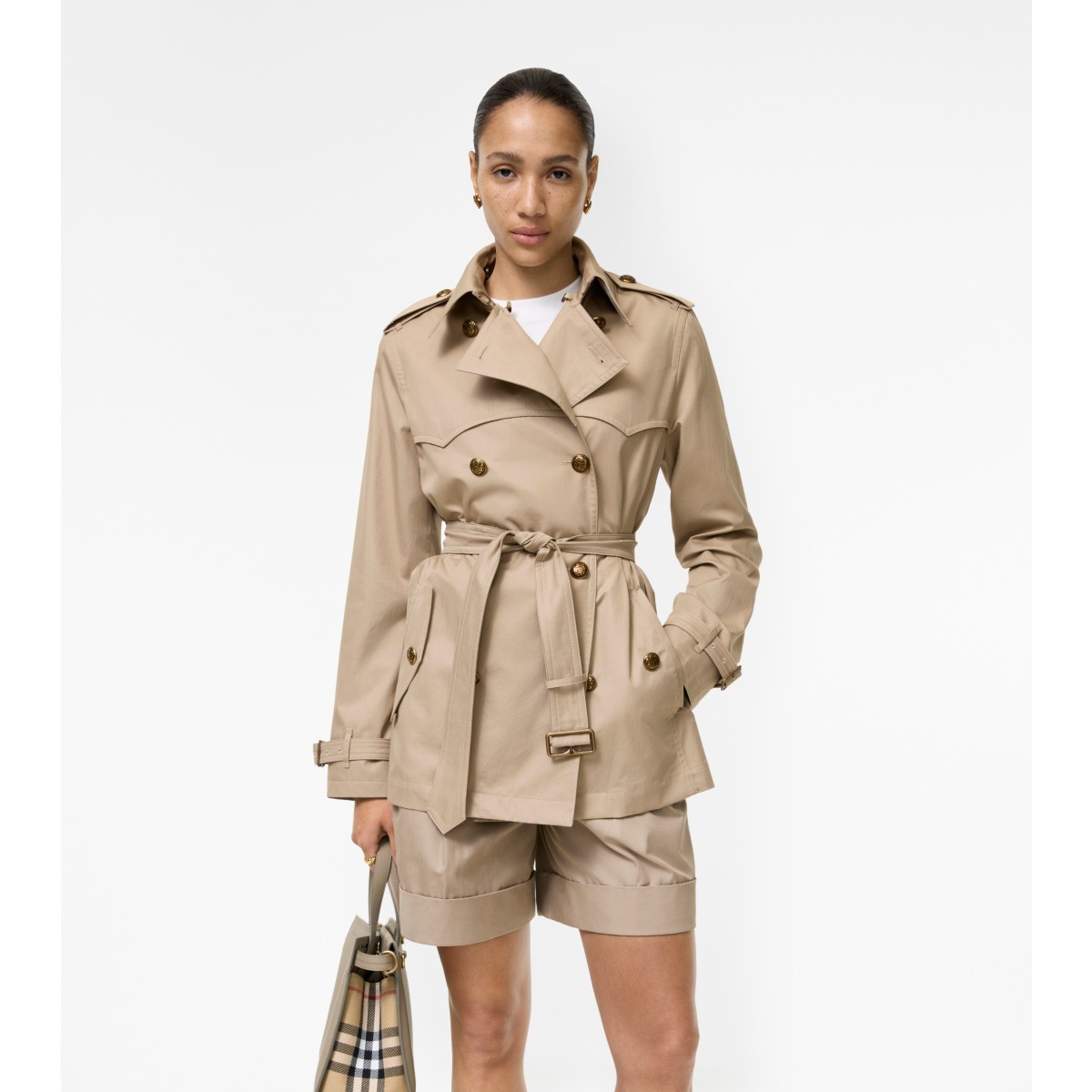  Check Short Tropical Gabardine Foxfield Trench Coat