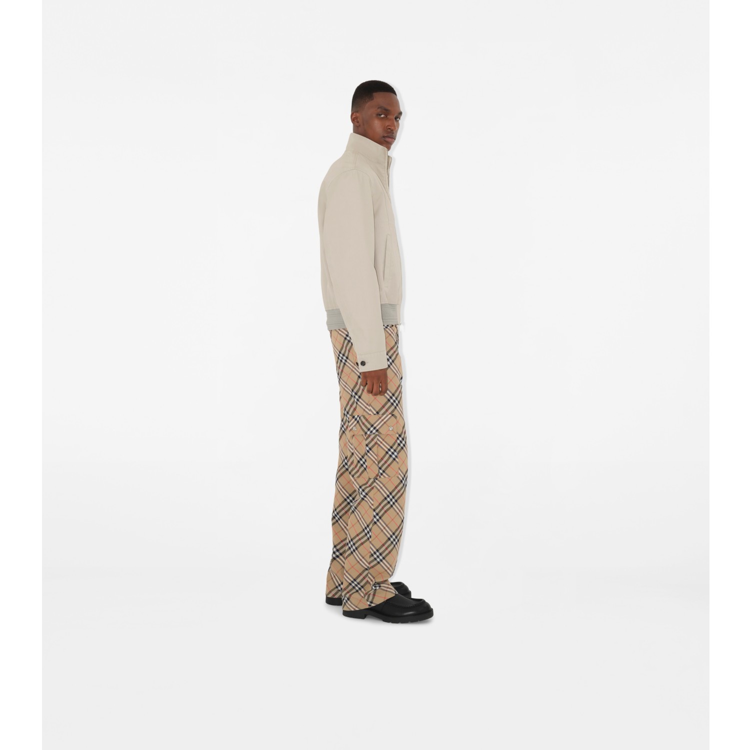 Pantaloni in cotone e lino stretch Check