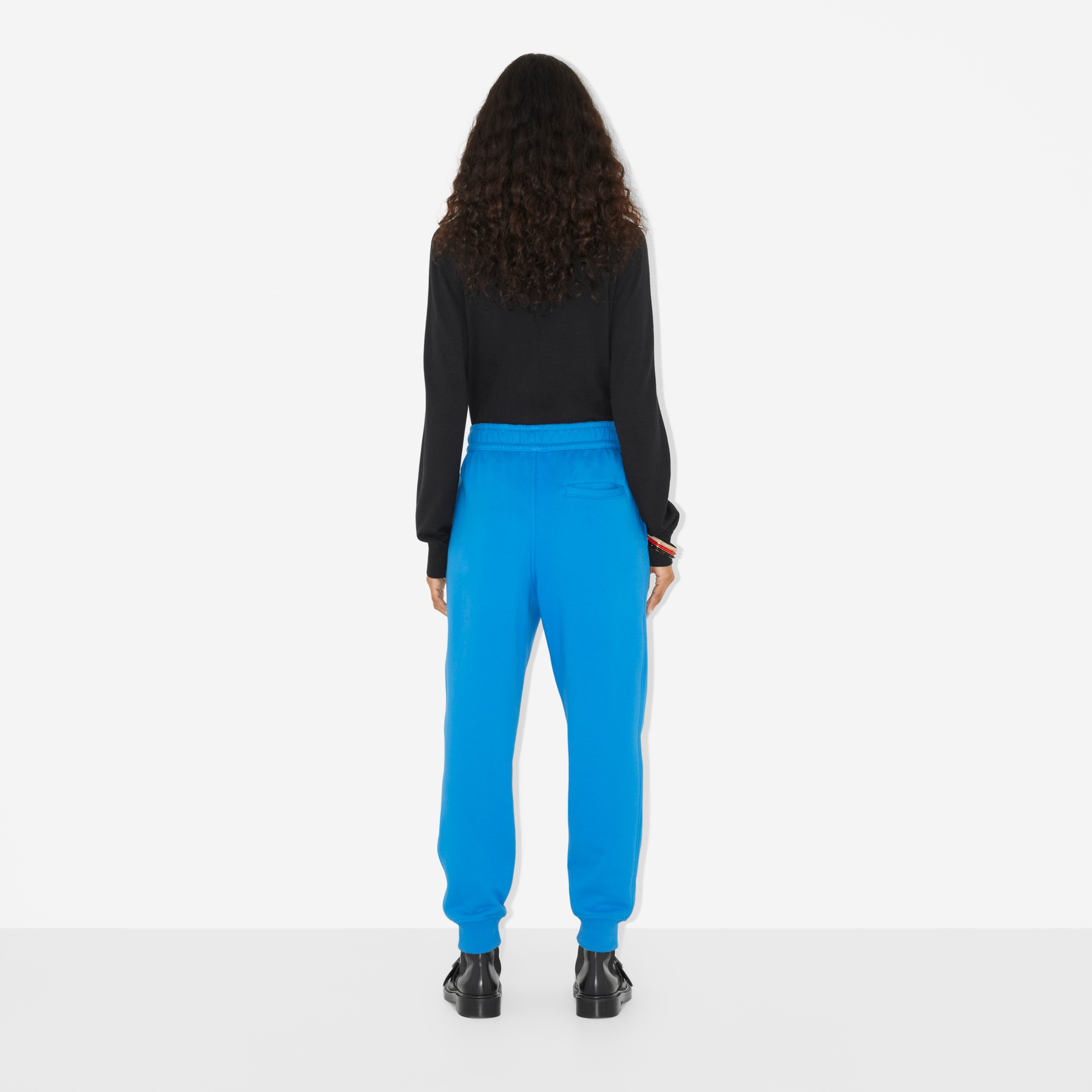 Embroidered Letter Motif Cotton Jogging Pants in Vivid Blue - Women | Burberry® Official - 4