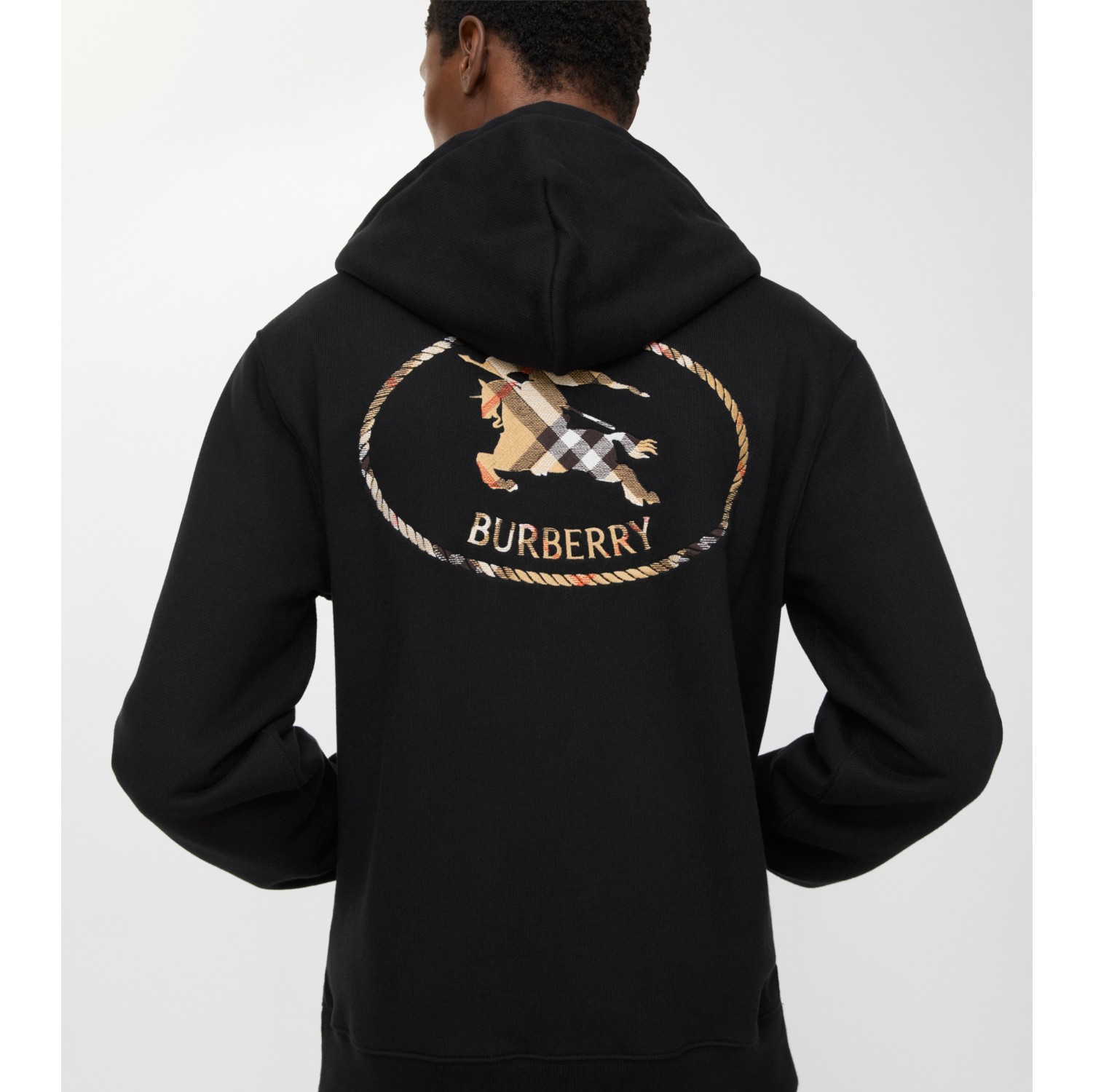 Check Knight Stamp Cotton Zip Hoodie in Black - Men | Burberry® Official