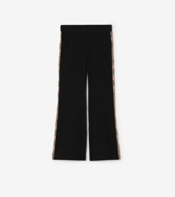 Check Trim Stretch Cotton Flared Trousers ®