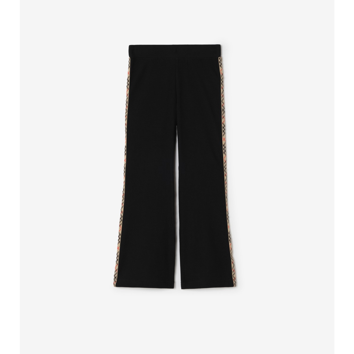 Check Trim Stretch Cotton Flared Trousers