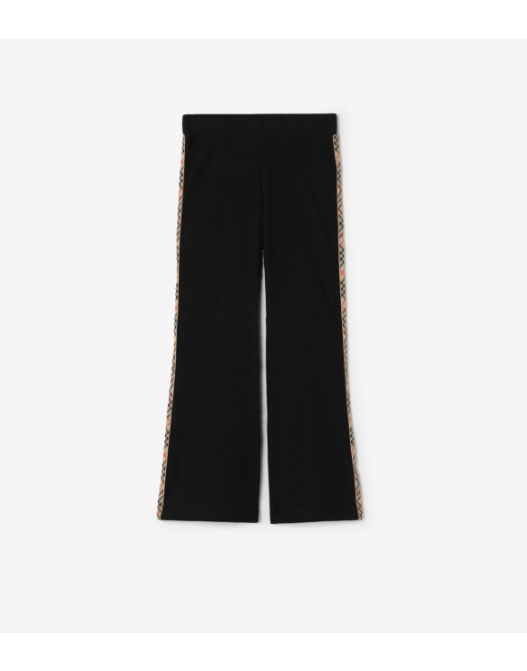 Check Trim Stretch Cotton Flared Trousers