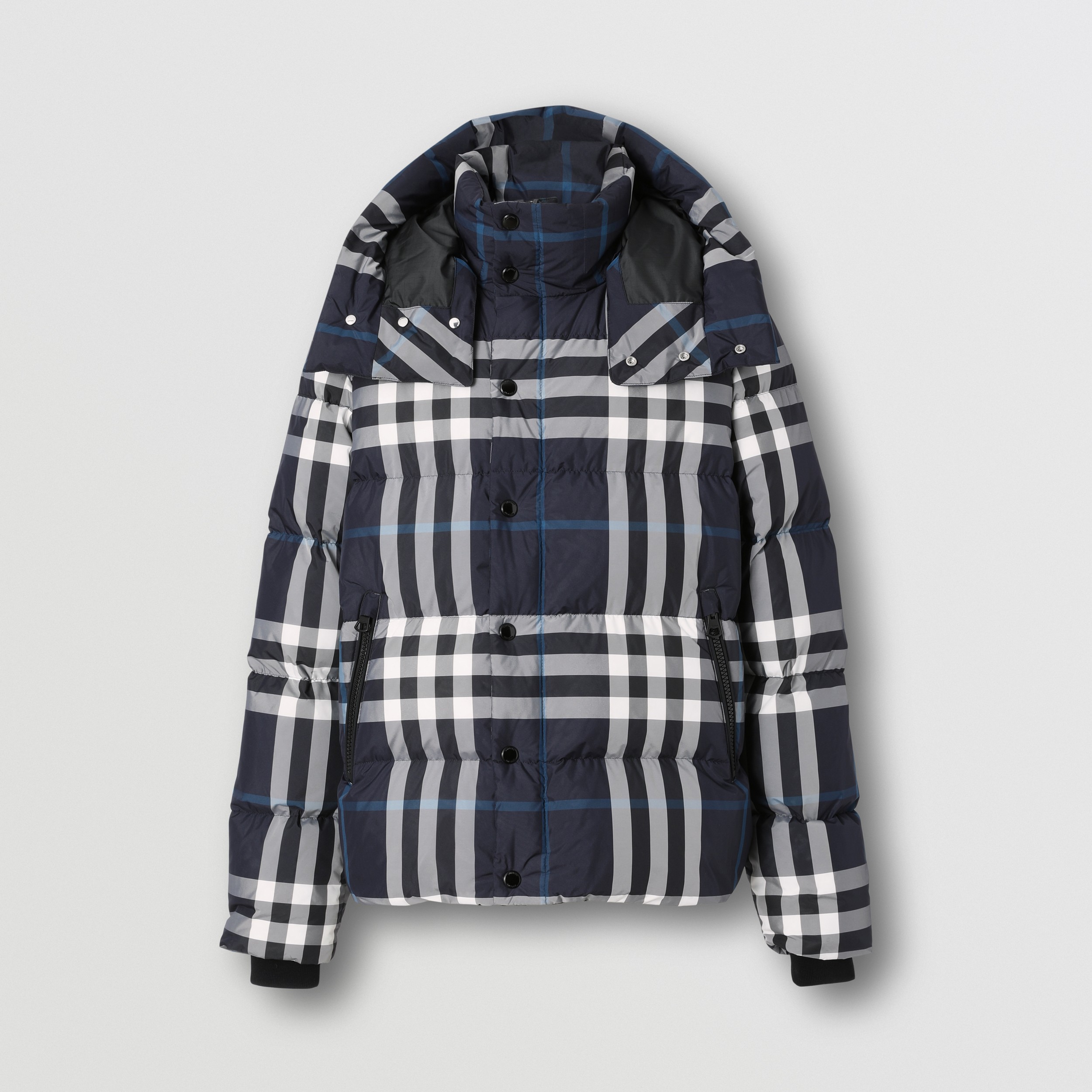 Detachable Hood Night Check Puffer Jacket in White/dark Charcoal Blue - Men | Burberry® Official - 4