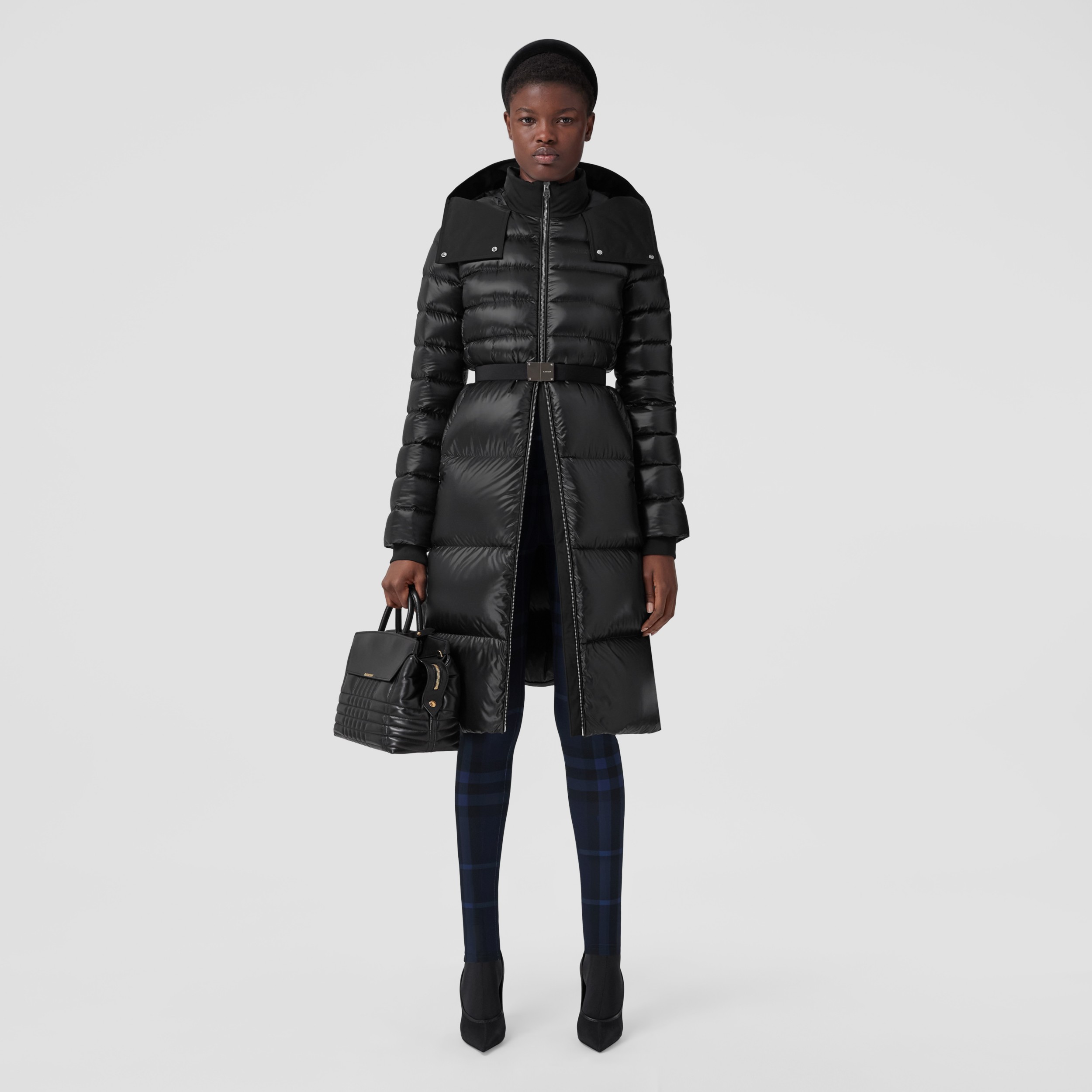 Contrast Hood Nylon Mid-length Puffer Coat in Black - Women | Burberry ...