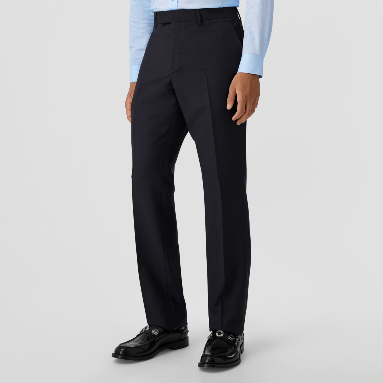 Classic Fit Wool Mohair Tailored Trousers in Navy - Men | Burberry ...